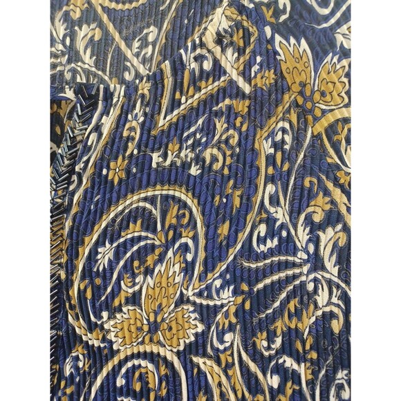 Catherines Blouse Pleated Crinkle 1/2 Sleeve Blue Gold Plus Sz 22/24W Beaded - Picture 3 of 7